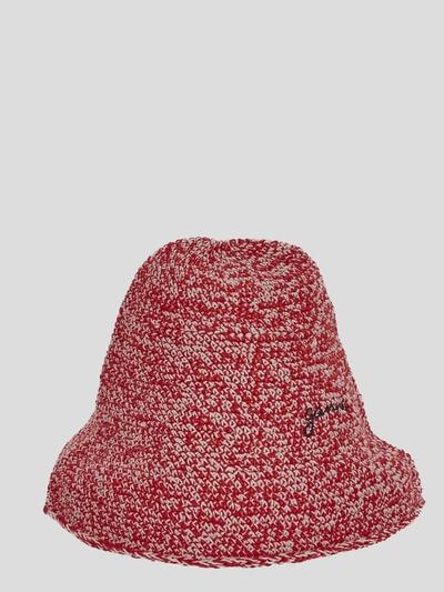 Ganni Bucket Hat With Logo In Red