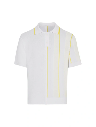 Jacquemus Men's Vertical Striped Polo Shirt In White