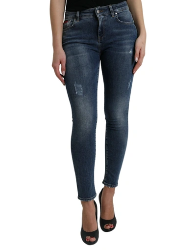 DOLCE & GABBANA DARK BLUE WASHED SKINNY MID WAIST DENIM JEANS