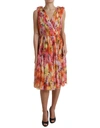 DOLCE & GABBANA MULTICOLOR SUNFLOWER PRINT SILK MIDI DRESS