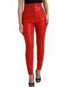 DOLCE & GABBANA RED COTTON HIGH WAIST SKINNY DENIM JEANS