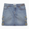 Chloé Logo-embroidered Bleached Denim Skirt In Blue