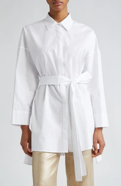 Max Mara Tea Long-sleeve Belted Oversized Collared Shirt In White