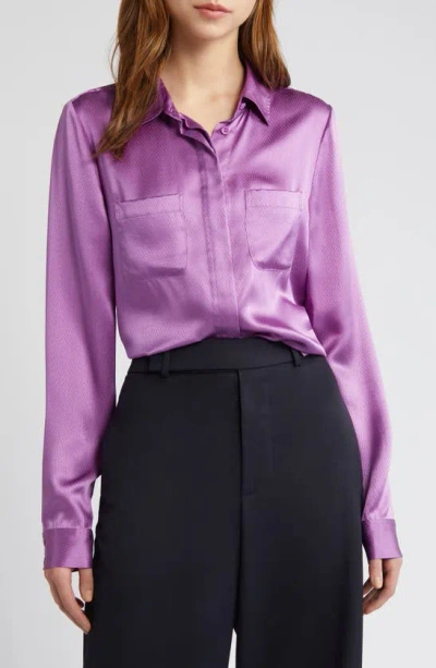 Frame Slim Silk Pocket Shirt In Orchid