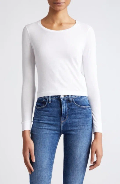 L Agence Benny Long-sleeve Cropped Crewneck Tee In White