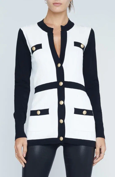 L Agence Clover Contrast Trim Cardigan In White/black