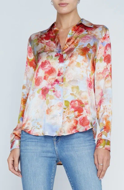 L Agence Tyler Floral Silk Button-front Blouse In Multi Soft Cloud