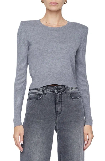 L Agence Sky Cropped Strong-shoulder Sweater In Heather Grey