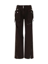 Blumarine Cotton Denim Cargo Flared Pants W/zips In Chocolate Brown