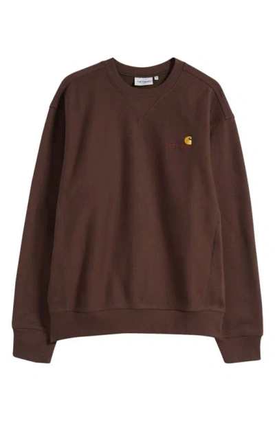 Carhartt American Script Logo-embroidered Cotton-blend Sweatshirt In Brown