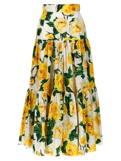 Dolce & Gabbana Rose-print Sequin-embellished Skirt In Multicolour