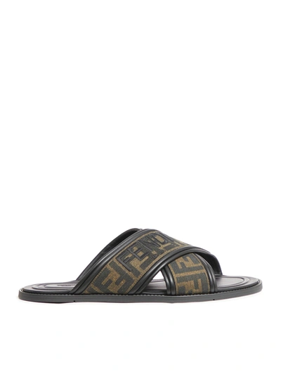 Fendi Men Leather Sandal With Logo In Brown