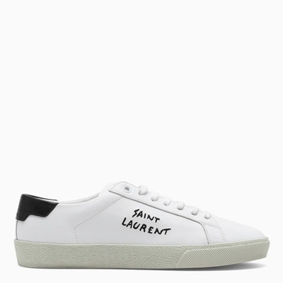 Saint Laurent Navy Blue Canvas Court Sneakers For Women In White