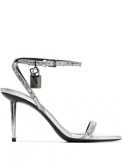 Tom Ford Padlock High Stiletto Sandals In Silver