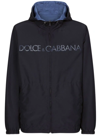 Dolce & Gabbana Logo-print Hooded Reversible Shell Jacket In Blue