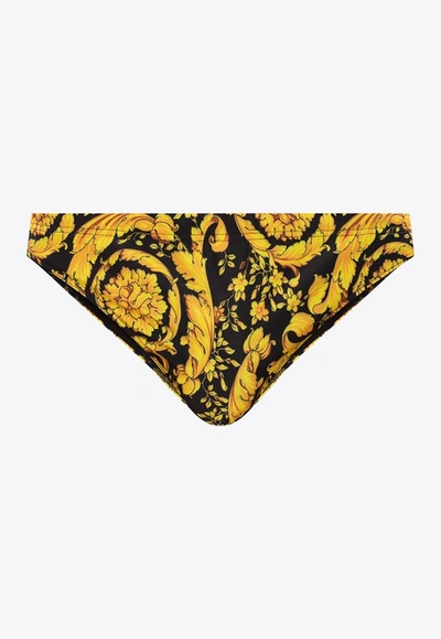 Versace Barocco Print Swimming Briefs In Yellow