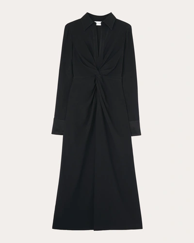 St John Satin Back Crepe Shirt Dress In Black