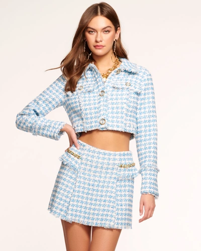 Ramy Brook Judith Houndstooth Tweed Mini Skirt In Crystal Blue Houndstooth