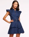 Ramy Brook Marceline Belted Button-front Mini Dress In Spring Navy