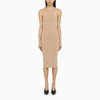 ANDREÄDAMO ANDREĀDAMO SCULPTING BEIGE SLEEVELESS MIDI DRESS