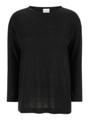 ALLUDE BLACK SHIRT WITH BOART NECKLINE IN LINEN WOMAN