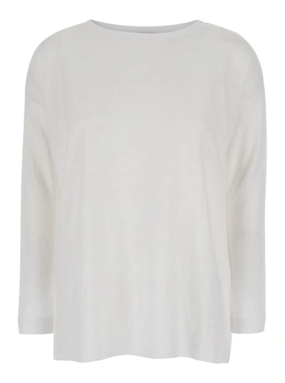 ALLUDE WHITE SHIRT WITH BOART NECKLINE IN LINEN WOMAN