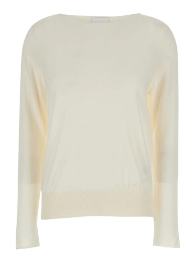 ALLUDE CREAM PULLOVER WITH BOAT NECKLINE IN WOOL WOMAN