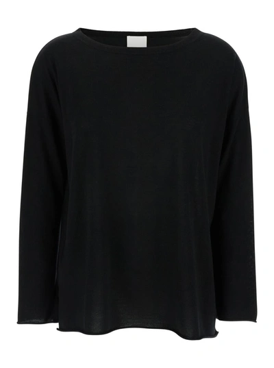 ALLUDE BLACK PULLOVER WITH BOART NECKLINE IN WOOL WOMAN