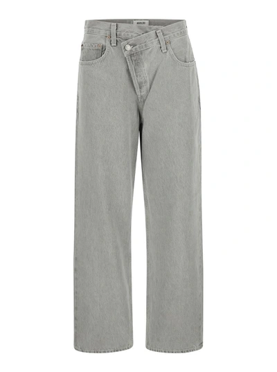 Agolde Grey Jeans With Criss Cros Detail In Denim Woman