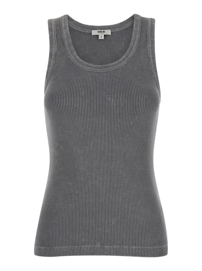 AGOLDE GREY RIBBED TANK TOP IN COTTON BLEND WOMAN