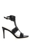 TWINSET BLACK HIGH SANDALS WITH LACE-MOTIF IN LEATHER WOMAN