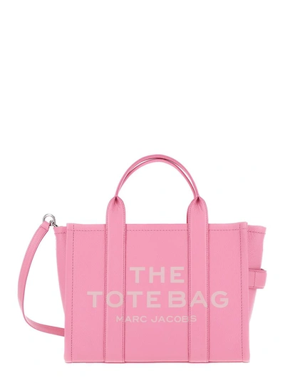 MARC JACOBS 'THE MEDIUM TOTE BAG' PINK SHOULDER BAG WITH LOGO IN GRAINY LEATHER WOMAN