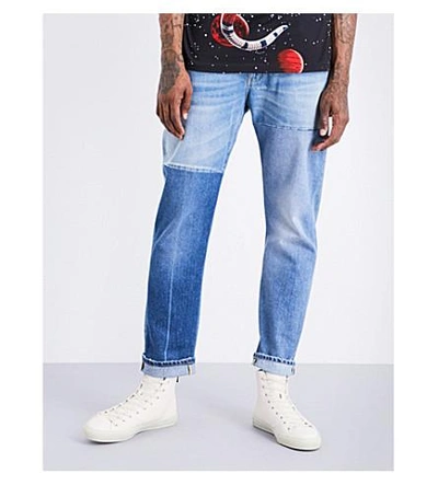 Gucci Contrast-panel Regular-fit Tapered Mid-rise Jeans In Blue