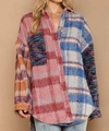 POL CONTRAST PLAID SHACKET IN MULTI PINK/BLUE