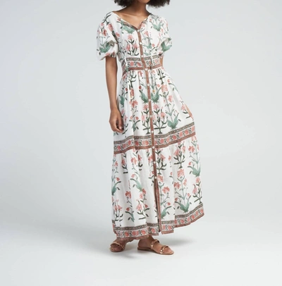 Hannah Artwear Camilla Embroidered Button-front Linen Maxi Dress In Multi