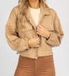 Fascination Quilted Zip Up Jacket In Beige In Beige