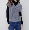Charlie B Cable Knit Vest Sweater In Charcoal In Pink