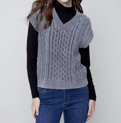 Charlie B Cable Knit Vest Sweater In Charcoal In Pink