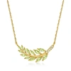 Ross-simons Peridot Leaf Necklace With Diamond Accents In 18kt Gold Over Sterling In Multi