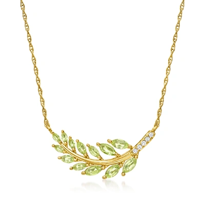 Ross-simons Peridot Leaf Necklace With Diamond Accents In 18kt Gold Over Sterling In Multi