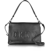 DKNY 模压Logo 黑色/黑色皮革瓣单肩包