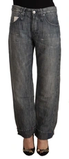 Acht Gray Washed Ramie Straight Denim Folded Hem Jeans In Grey