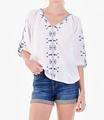 Dear John Denim Mary 3/4 Sleeve Embroidered Top In White