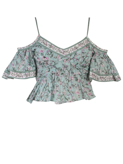 Isabel Marant Étoile Off-shoulder Floral-print Cotton Blouse In Verde