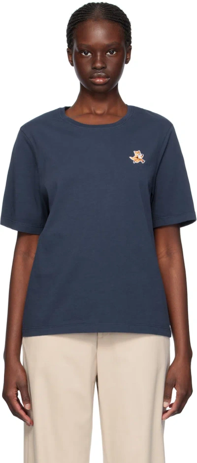 Maison Kitsuné T-shirt With Fox Application In Ink Blue