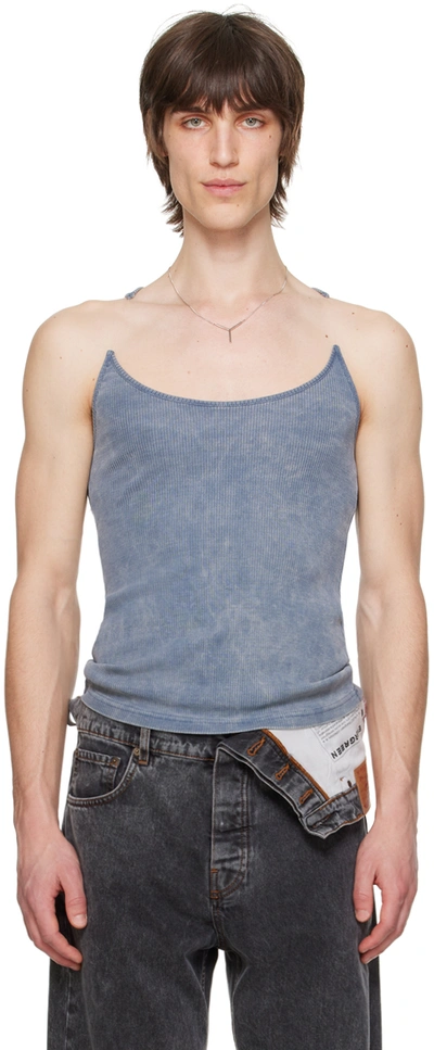 Y/project Blue Invisible Strap Tank Top In Blue Washed