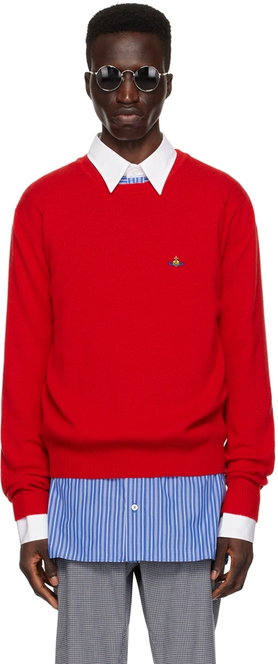 Vivienne Westwood Logo Embroidery Mohair Knit Sweater In Red