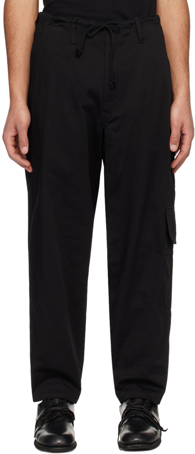 Ys For Men Black Drawstring Cargo Pants In 1 Black