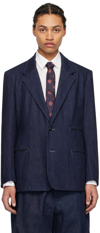 YS FOR MEN INDIGO TWO-BUTTON DENIM BLAZER