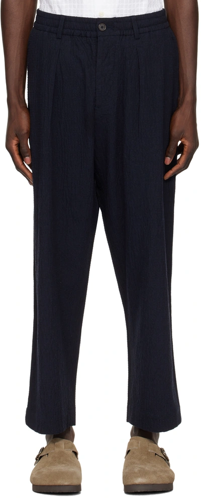 Universal Works Navy Oxford Trousers In Dark Navy